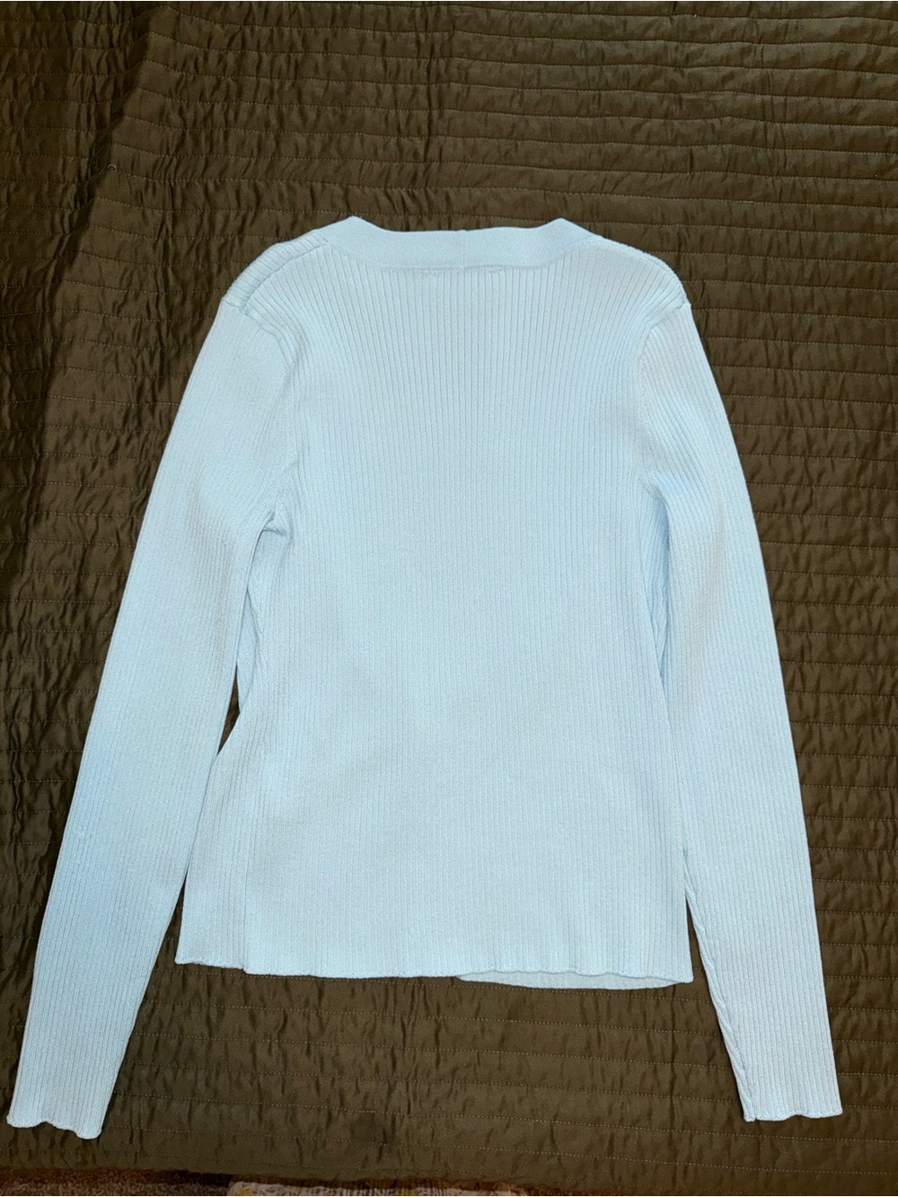 Edited Light Blue Ribbed V-Neck Button Cardigan - Picture 2 of 3